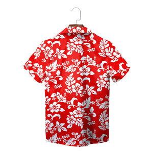 Bright blue Hawaiian shirt white hibiscus floral pattern variant 7