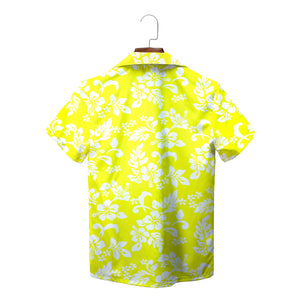 Bright blue Hawaiian shirt white hibiscus floral pattern variant 8