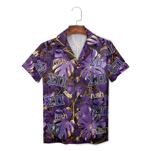Light blue fraternity shirt featuring navy Greek letters and tropical foliage variant 2
