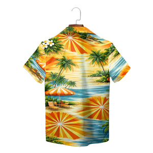 Amber sunburst tropical palm beach scene Hawaiian shirt variant 4