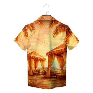 Amber sunburst tropical palm beach scene Hawaiian shirt variant 6
