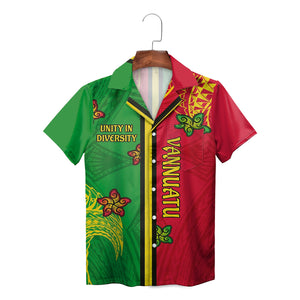 Green and red split Vanuatu tribal turtle Hawaiian shirt