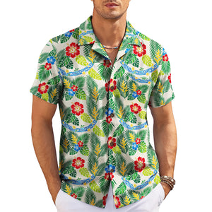 Floral monstera leaf print short sleeve summer shirt on hanger variant 3