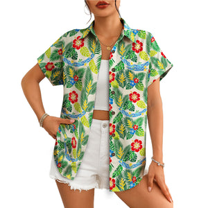 Floral monstera leaf print short sleeve summer shirt on hanger variant 4