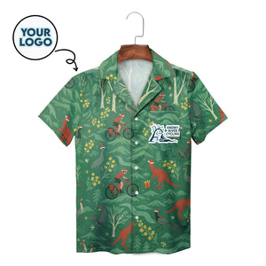 Green Hawaiian shirt with cycling kangaroo wattle Christmas print