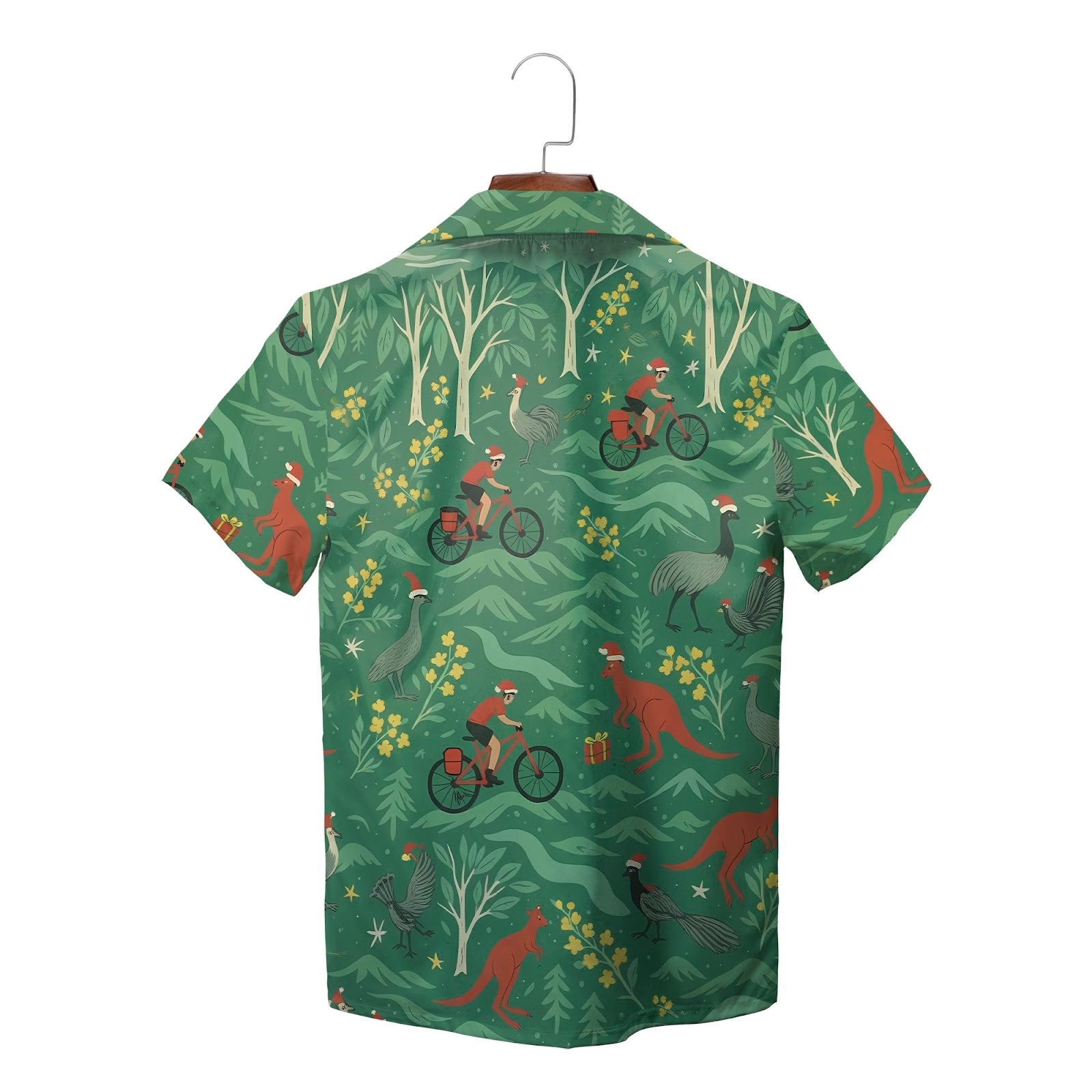 Green Hawaiian shirt with cycling kangaroo wattle Christmas print variant 2