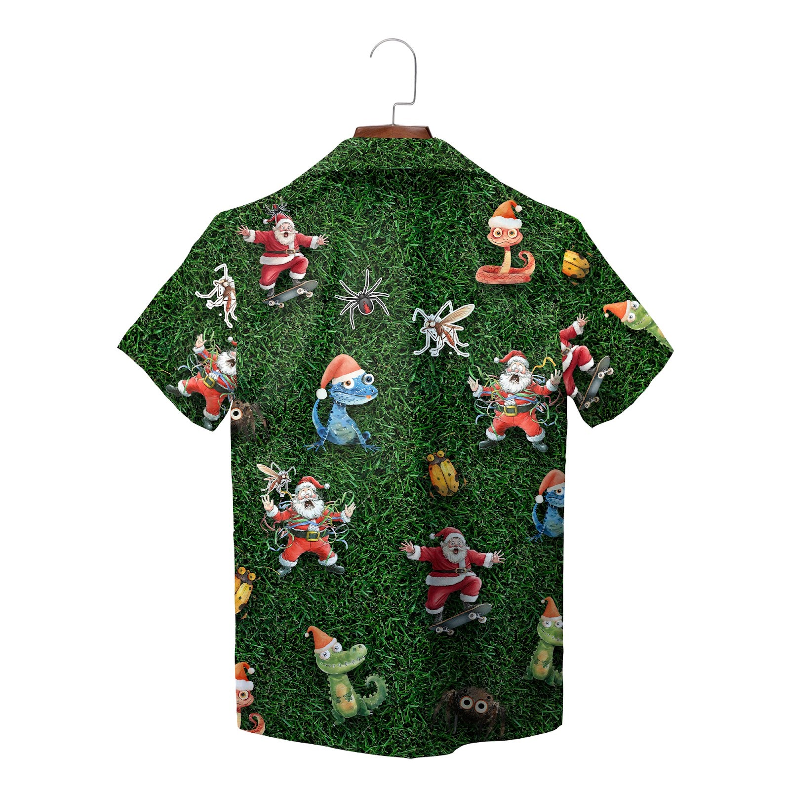 Green grass Hawaiian shirt with skateboarding Santas and Australian animals variant 2