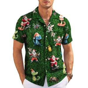 Green grass Hawaiian shirt with skateboarding Santas and Australian animals variant 3