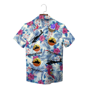 Tropical floral Hawaiian shirt helicopters sunset parrot print variant 2