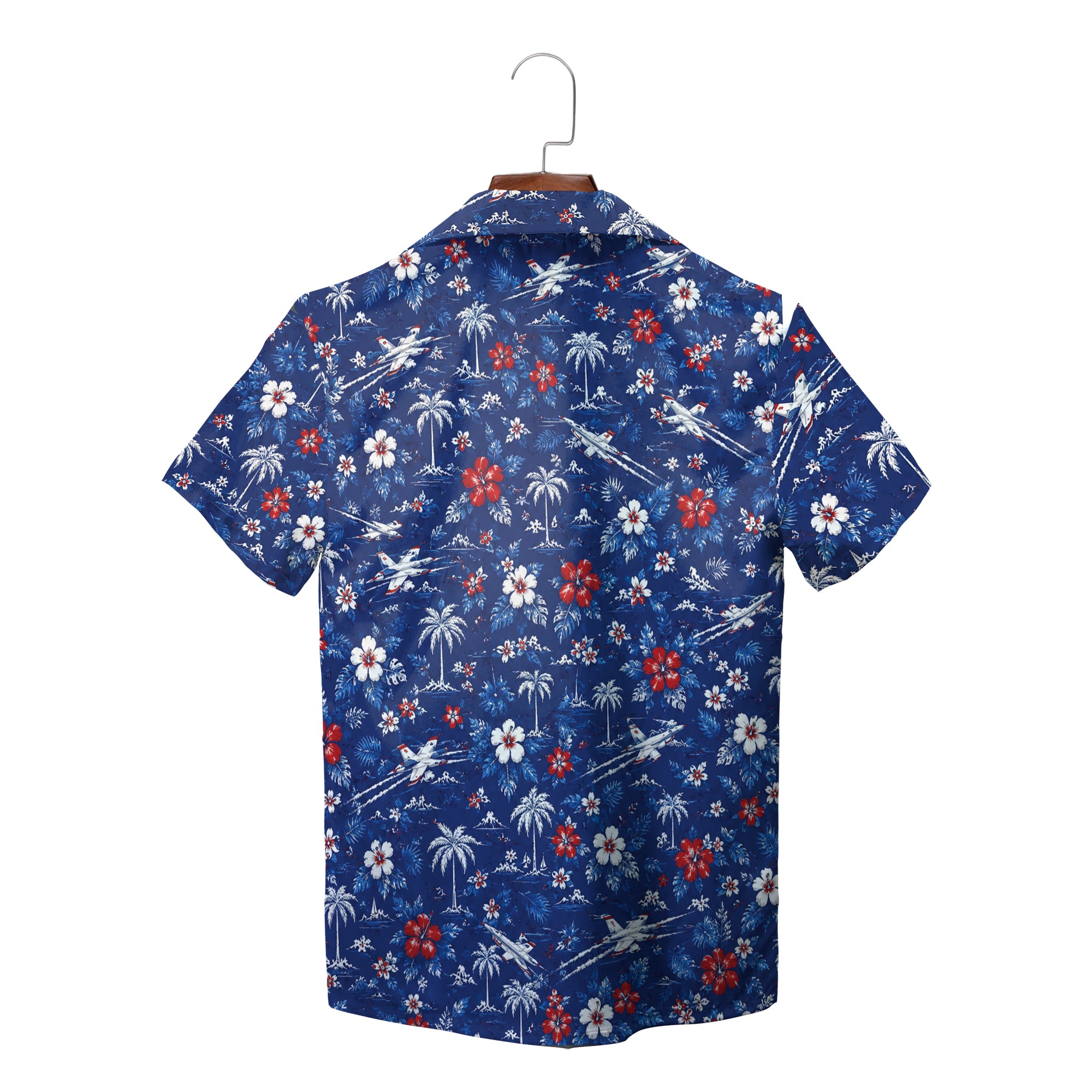 Navy shirt featuring jets, palms, red white blooms variant 2