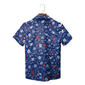 Navy shirt featuring jets, palms, red white blooms variant 2