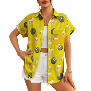 Yellow Hawaiian shirt with 8 ball beer mugs cigarette pattern variant 4