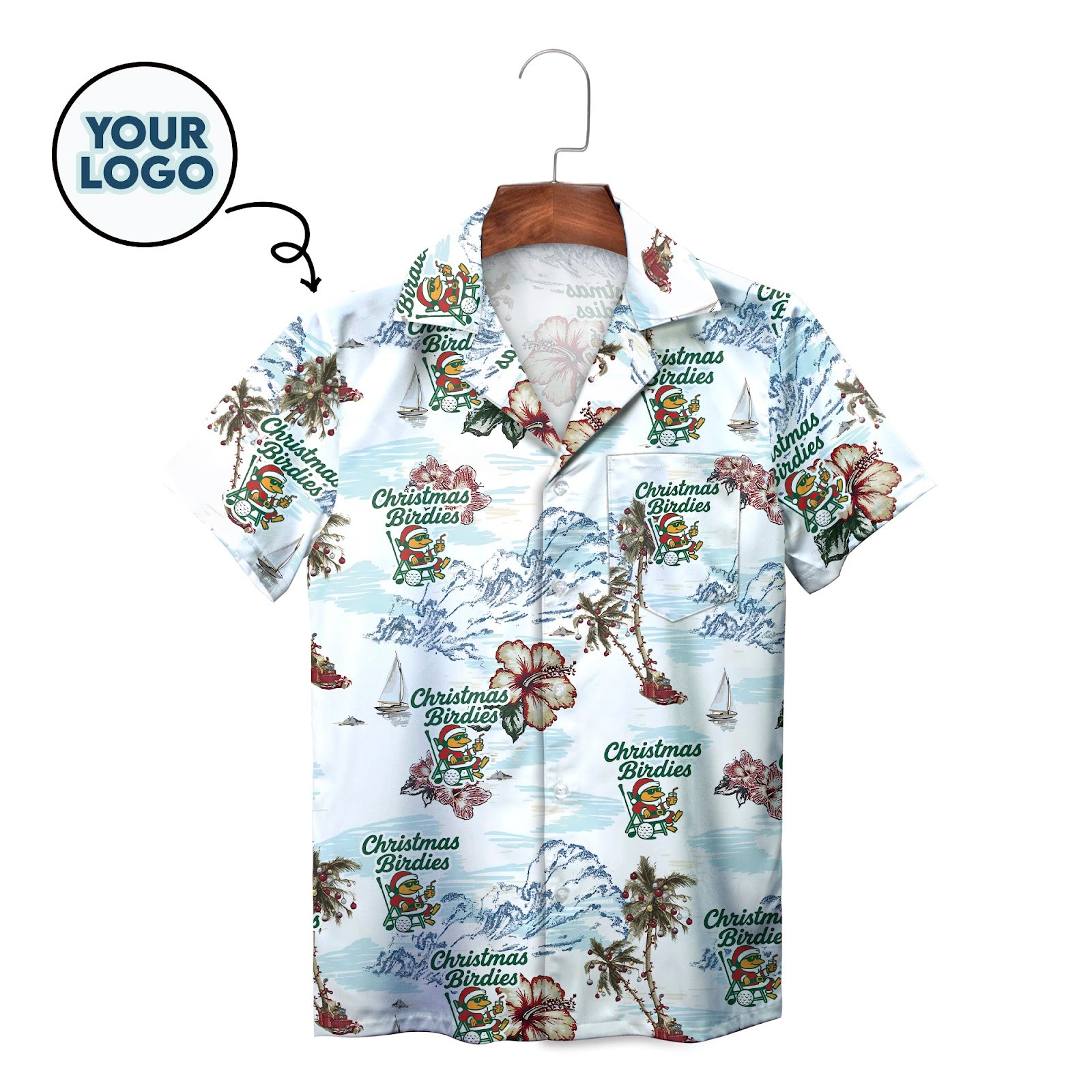 Christmas Birdies golf frog tropical palm tree Hawaiian shirt