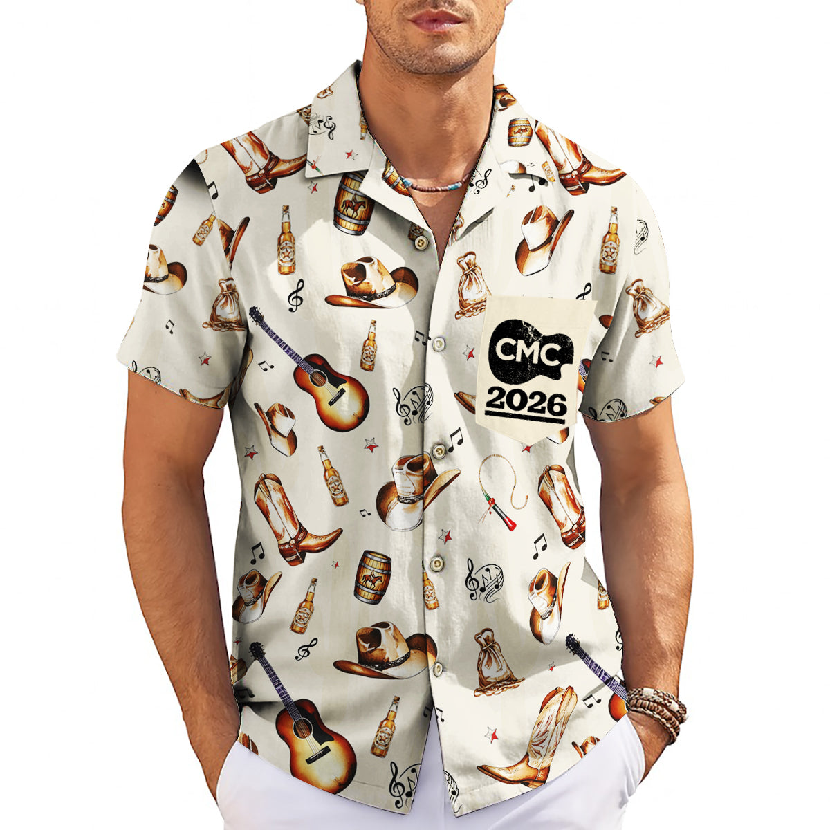 Cream Hawaiian shirt with cowboy hats boots guitars CMC 2026 variant 3