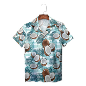 Beach shirt showing cracked coconuts on green ferns