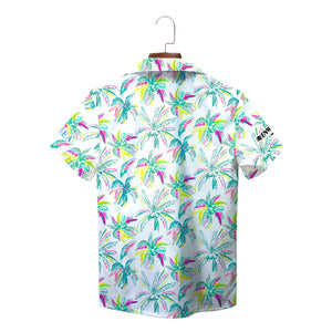 White Hawaiian shirt with colourful sketched palm tree pattern variant 2