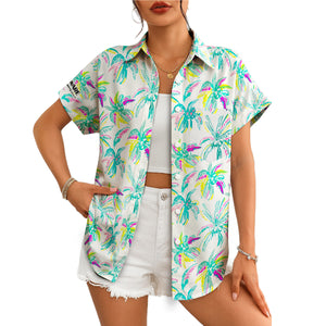White Hawaiian shirt with colourful sketched palm tree pattern variant 4