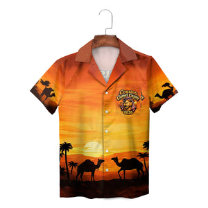Orange sunset desert scene Hawaiian shirt with camel silhouettes