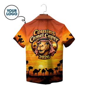 Orange sunset desert scene Hawaiian shirt with camel silhouettes variant 2