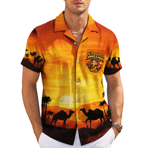 Orange sunset desert scene Hawaiian shirt with camel silhouettes variant 3