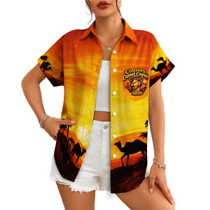 Orange sunset desert scene Hawaiian shirt with camel silhouettes variant 4