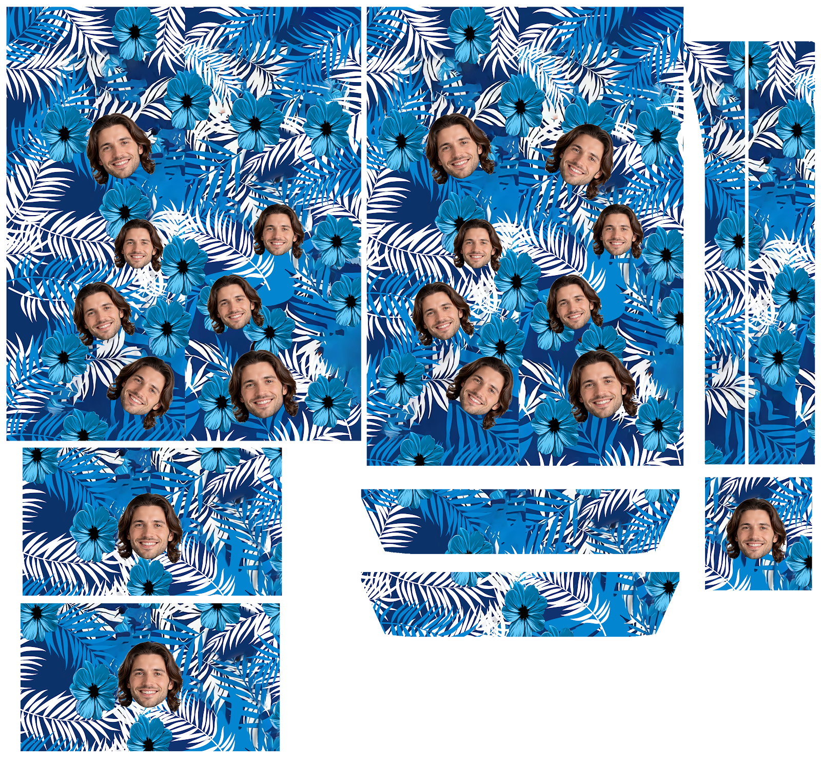 Blue palm leaf hibiscus Hawaiian shirt with custom face print variant 2