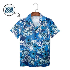 Blue palm leaf hibiscus Hawaiian shirt with custom face print variant 3