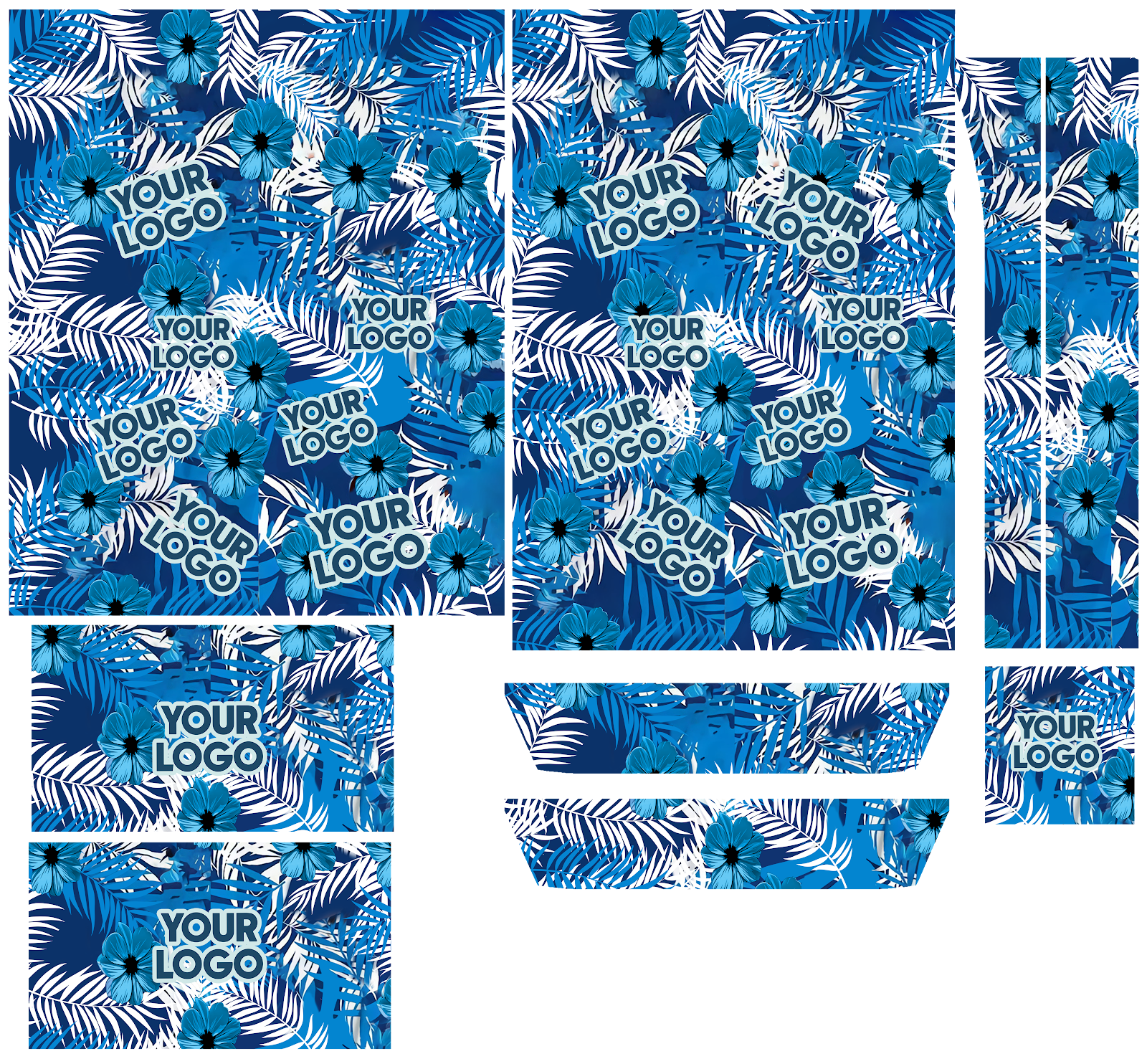 Blue palm leaf hibiscus Hawaiian shirt with custom face print variant 4