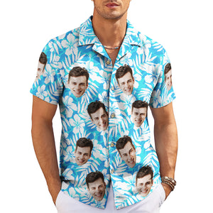 Personalised face print blue tropical hibiscus Hawaiian shirt variant 3