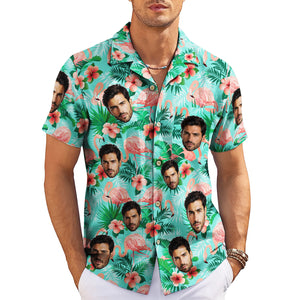 Mint green Hawaiian shirt with custom face flamingo pattern variant 4