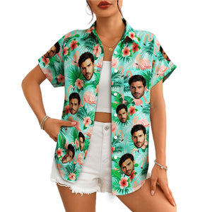 Mint green Hawaiian shirt with custom face flamingo pattern variant 5