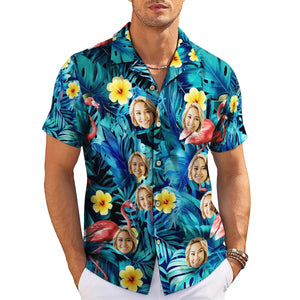 Blue tropical flamingo Hawaiian shirt with custom face print variant 3