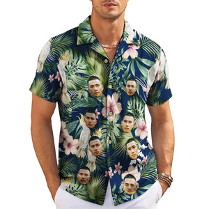Navy tropical Hawaiian shirt with custom face cockatoos hibiscus variant 3