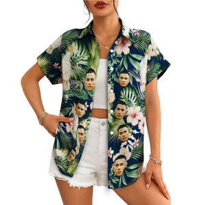 Navy tropical Hawaiian shirt with custom face cockatoos hibiscus variant 4
