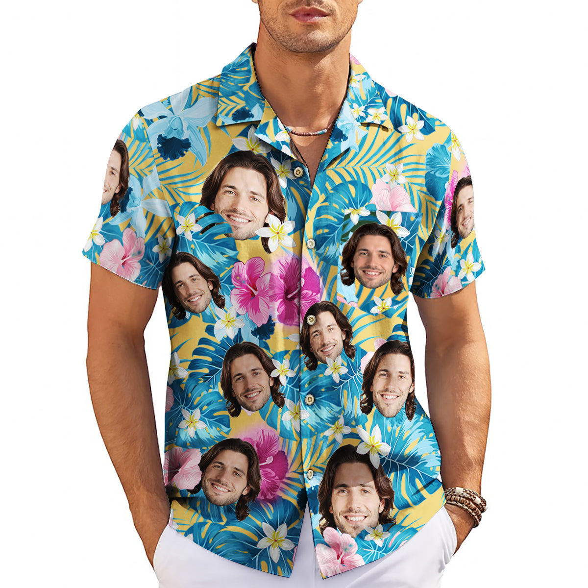 Personalised face print floral tropical Hawaiian shirt mockup variant 4