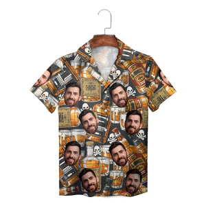 Personalised face print Hawaiian shirt whisky bottle skulls