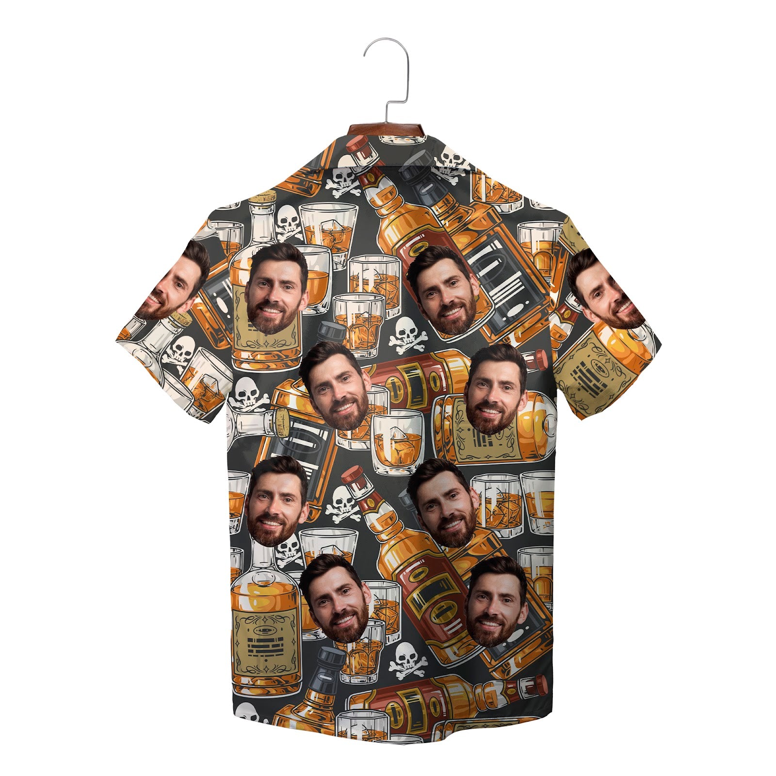Personalised face print Hawaiian shirt whisky bottle skulls variant 2