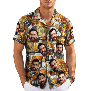 Personalised face print Hawaiian shirt whisky bottle skulls variant 3