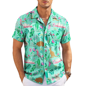 Mint green Hawaiian shirt with koalas kangaroos flowers logo variant 3
