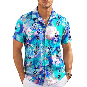 Blue tropical hibiscus personalised logo Hawaiian shirt mockup variant 3