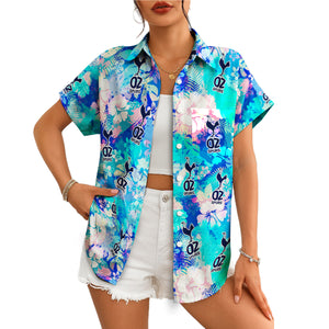 Blue tropical hibiscus personalised logo Hawaiian shirt mockup variant 4