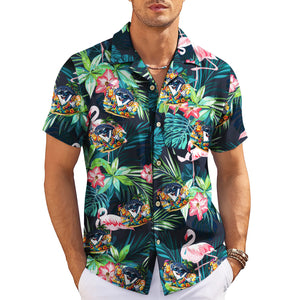 Navy tropical Hawaiian shirt flamingos monstera custom logo variant 3