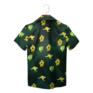 Green Hawaiian shirt with gold kangaroos hibiscus palm print variant 2