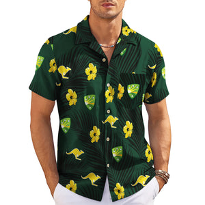 Green Hawaiian shirt with gold kangaroos hibiscus palm print variant 3