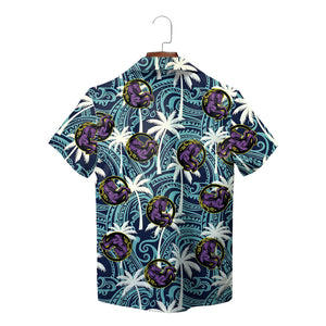 Navy Polynesian tribal print Hawaiian shirt with custom logo variant 2