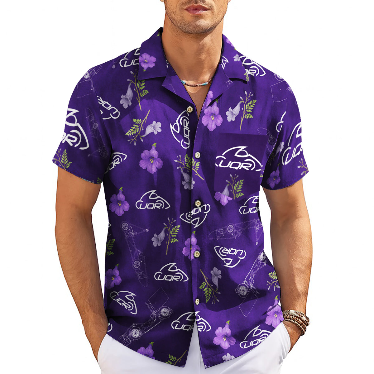 Purple Hawaiian shirt with petunia flowers and custom logo print variant 3
