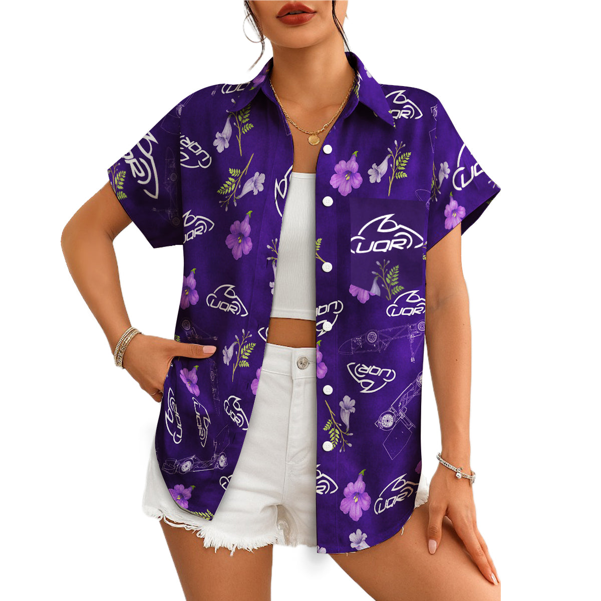 Purple Hawaiian shirt with petunia flowers and custom logo print variant 4