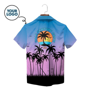 Blue violet gradient Hawaiian shirt black palm trees custom logo variant 2
