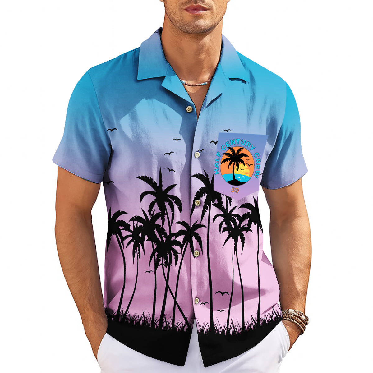 Blue violet gradient Hawaiian shirt black palm trees custom logo variant 3