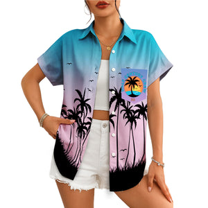 Blue violet gradient Hawaiian shirt black palm trees custom logo variant 4